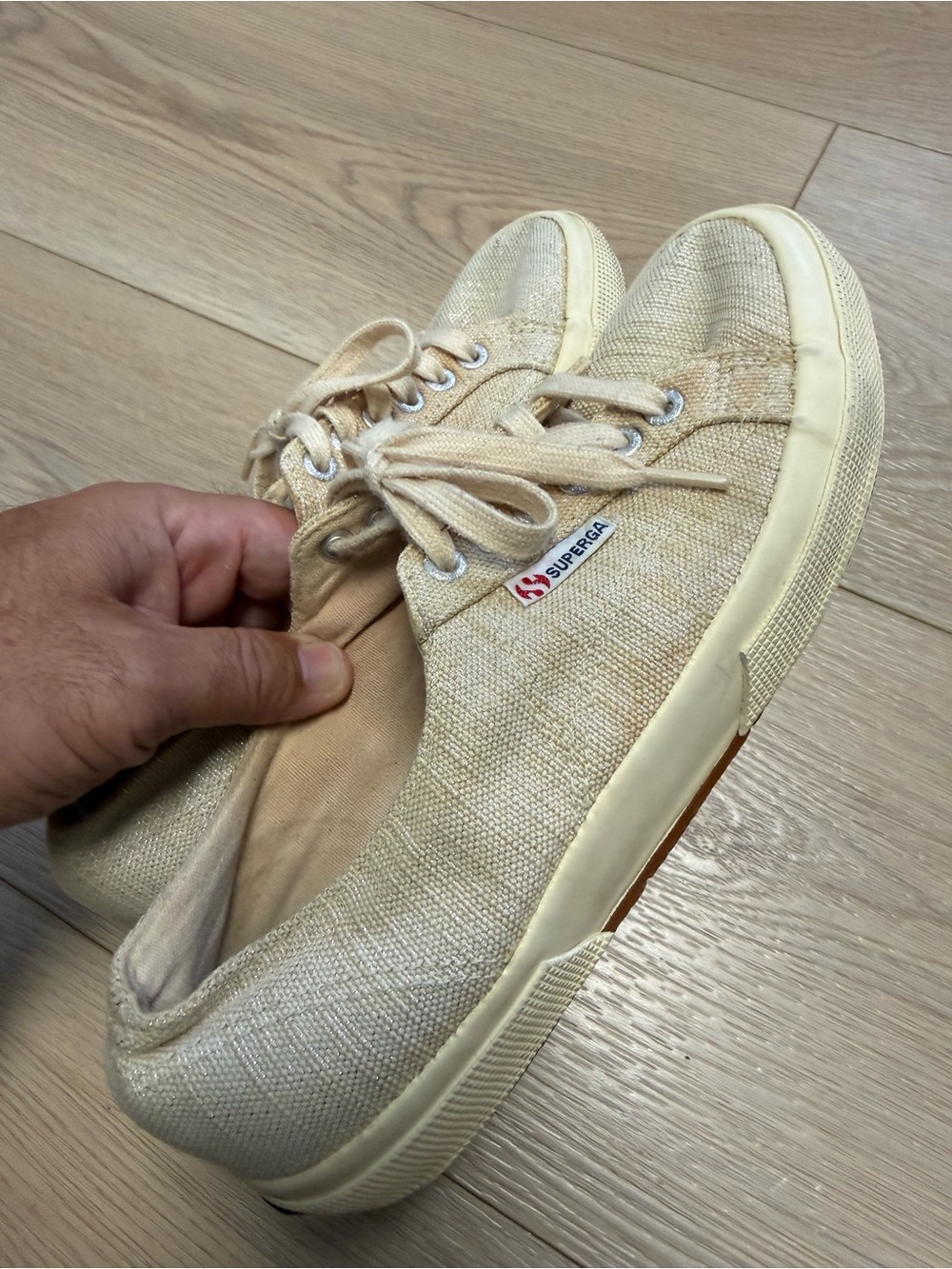 Superga 2750 Cotu Classic canvas sneakers in a metallic beige woman’s size 9.5 - Picture 9 of 10